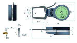 Mitutoyo Diagram of Dimensions for External Digital Caliper and Accessories