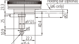 Diagram with Dimensions for Mitutoyo Dial Indicator, Back Plunger, One Revolution, Shockproof