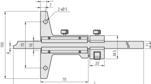 Mitutoyo Vernier Depth Gauge Diagram with Dimensions of L x W x D