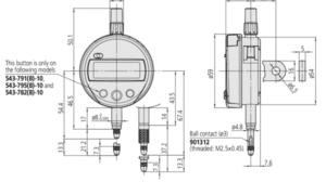 Diagram with dimensions for Mitutoyo Digital Plunger Indicator ID-S