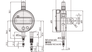 Diagram with dimensions for Mitutoyo Digital Plunger Indicator ID-S